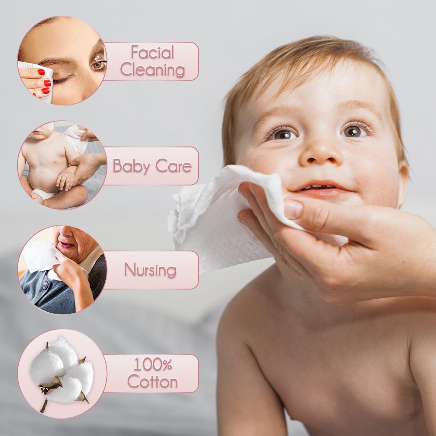 WOWOTEX 100% Cotton Disposable Face Towel 100 Count 10x12 Inch | Biodegradable Thick Soft One Time Use Dry Wipes for Sensitive S