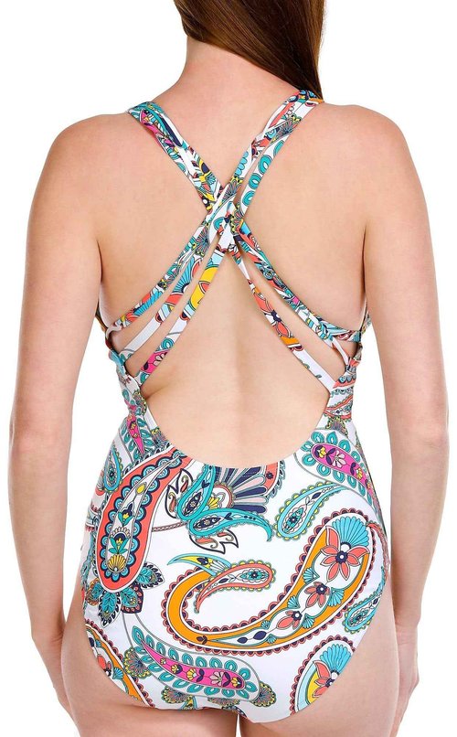 La Blanca Women's Multi Strap Cross Back One Piece Swimsuit, Multi//Pave The Way, 12