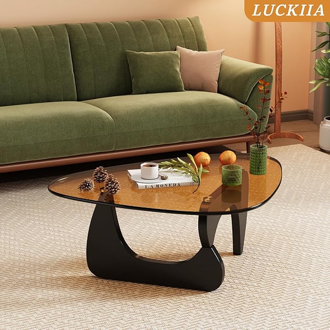 LUCKIIA Coffee Tables Glass Small Farmhouse Coffee Table Mid-Century Modern Wood Center Table for Living Room, Black Brown, 36 Inch