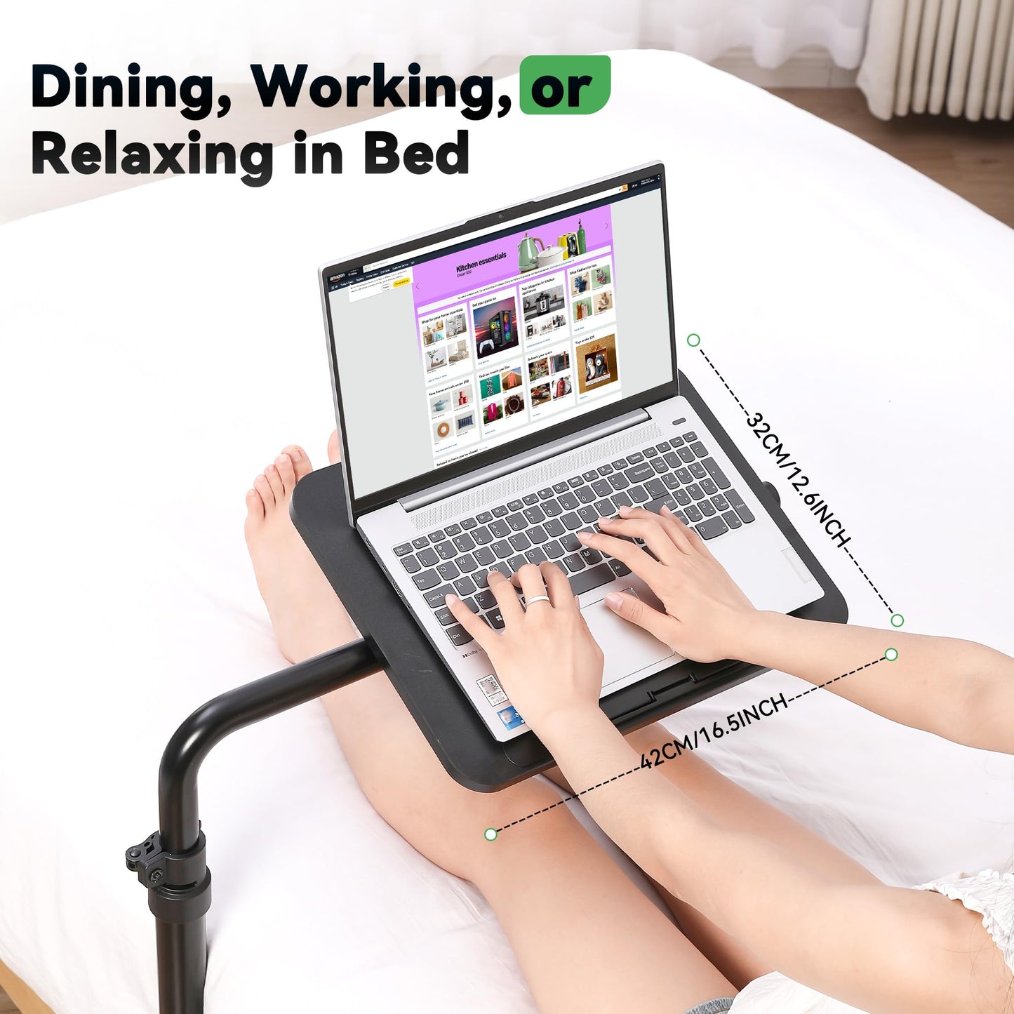 Under Mattress Table Over Bed - Height Adjustable Bedside Desk, 360 Degree Rotatable Tray & Tilt Top Laptop Computer Study Desk for Hospital and Home Use