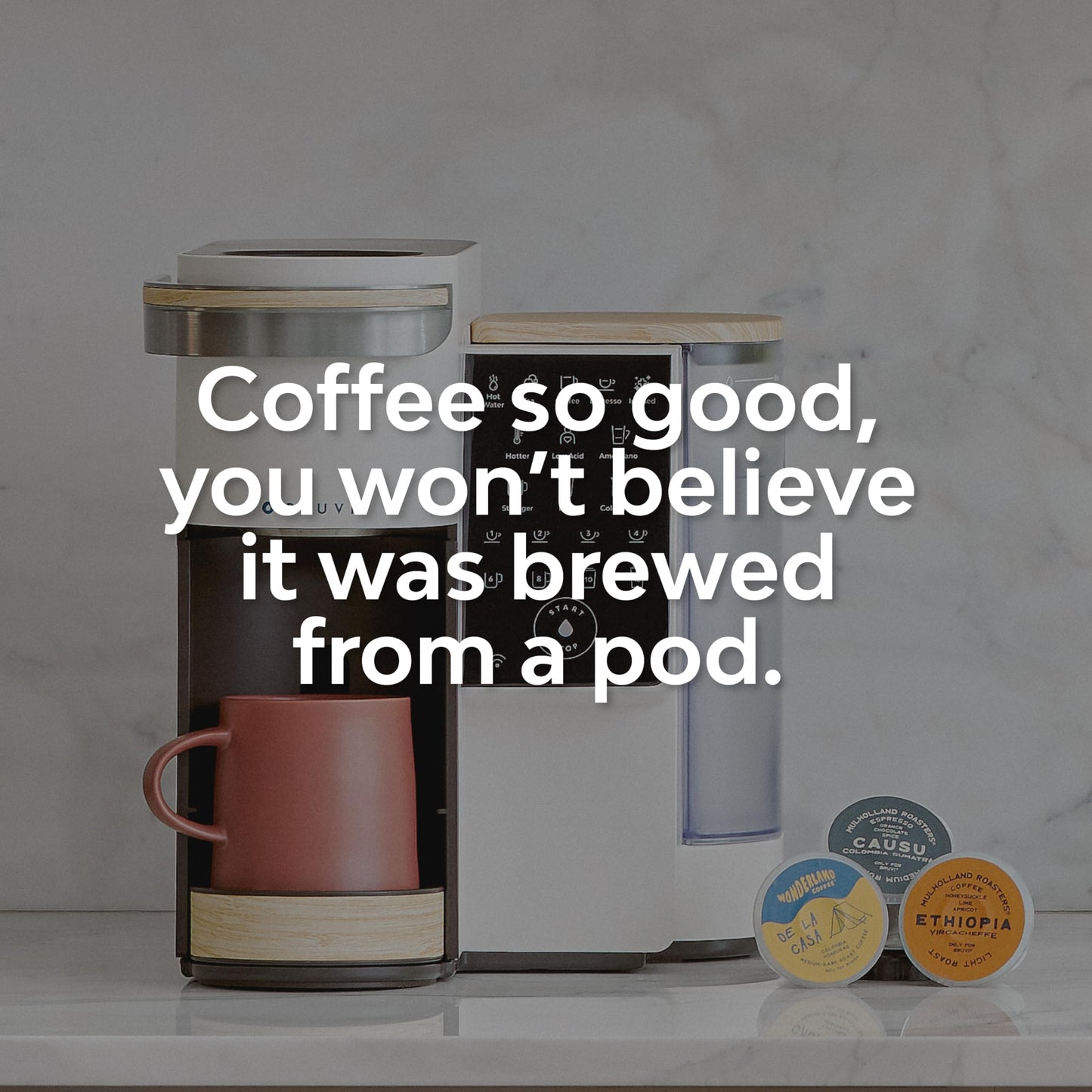 BRUVI Single-Serve Coffee Maker Bundle | Brews Coffee, Espresso, Cold Brew, Matcha Green Tea & More | Includes Brewer + 20 Dark Roast Pods | Touchscreen, WiFi, 70 oz Tank | Cream