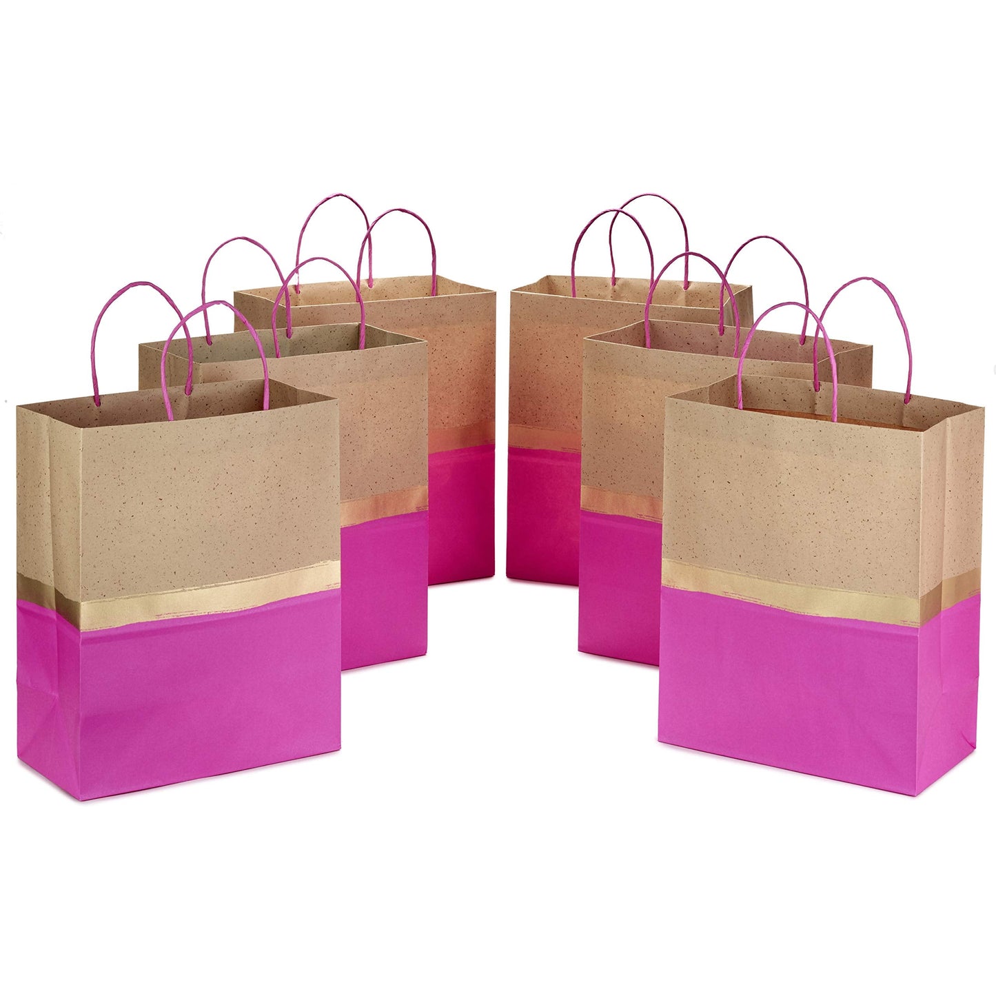 Hallmark 13" Large Paper Gift Bags, 6-Pack (Pink & Kraft) for Christmas, Birthdays, Mother's Day, Weddings, Baby Showers, Bridal Showers, Any Occasion