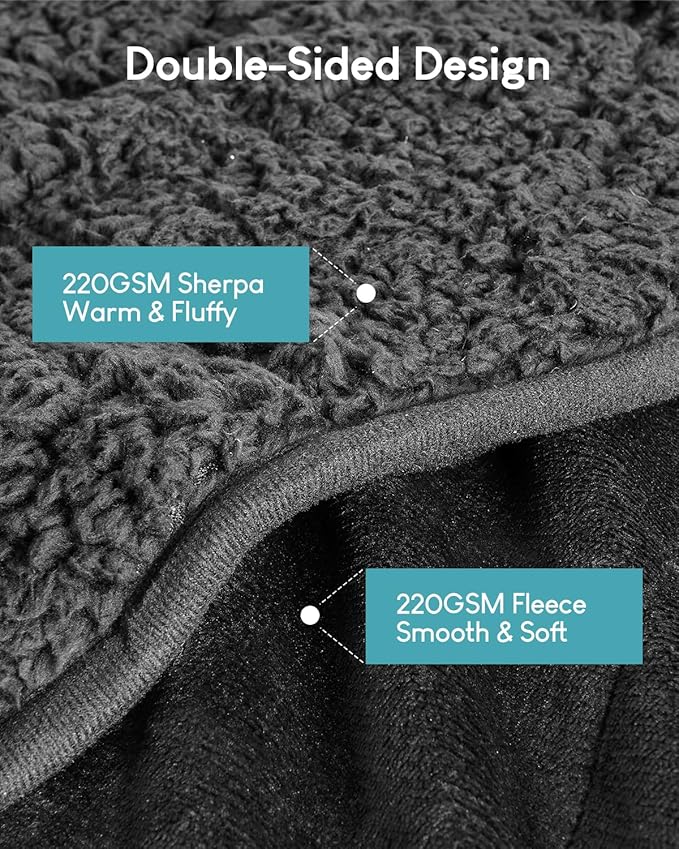 Cottonblue Weighted Blanket 15lbs for Queen Bed - Ultra Soft, Cozy Comfort Sherpa Blanket for Relax and Sleep, Heavy Bed Blankets with Cemaric Beads, 60x80 Inches,Black