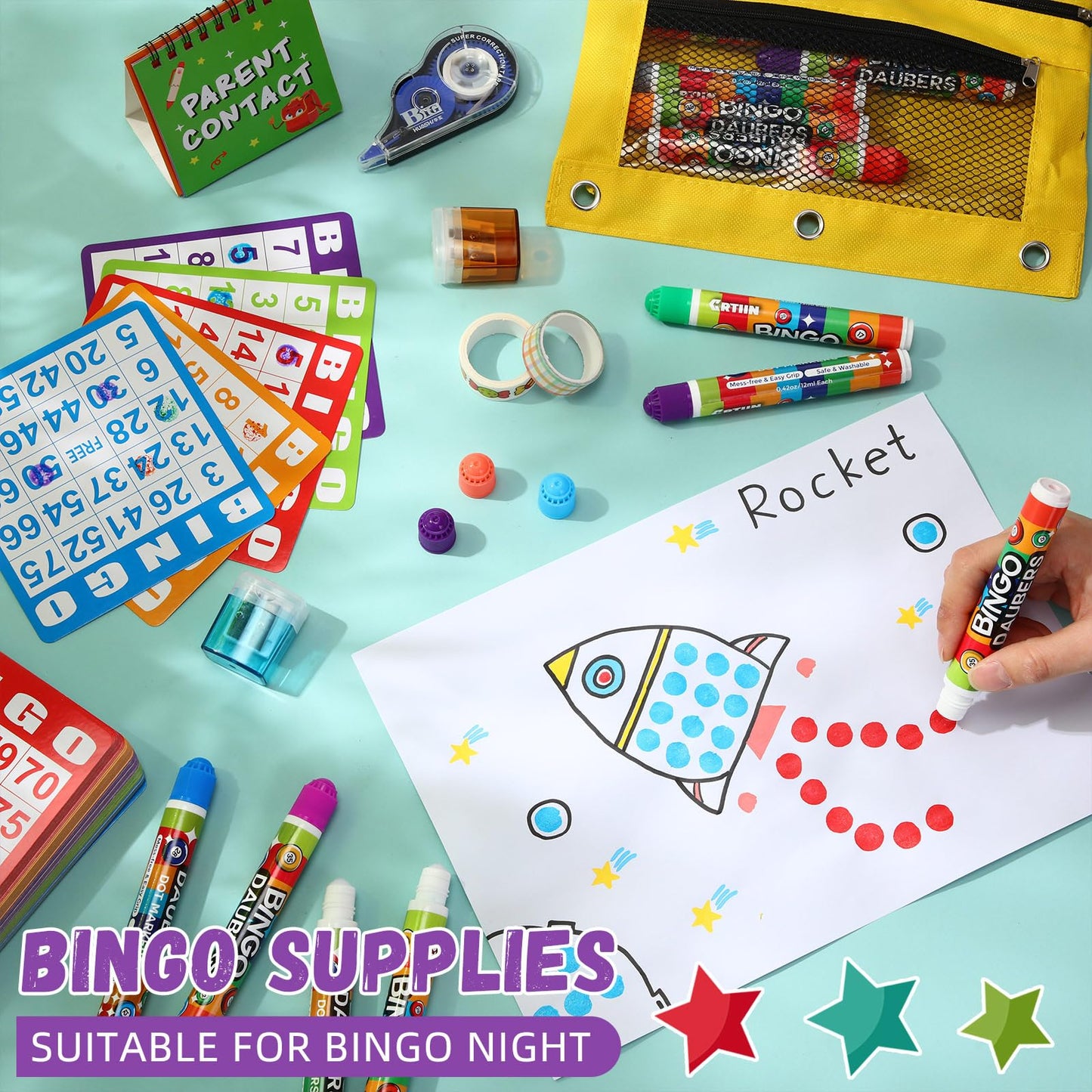 Crtiin 148 Pack Bingo Game Cards and Dot Daubers Set Includes 100 Bingo Cards and 48 Dot Markers Supplies Calling Card Set for Large Groups, Parties, Family Gathering Activity, Game Night