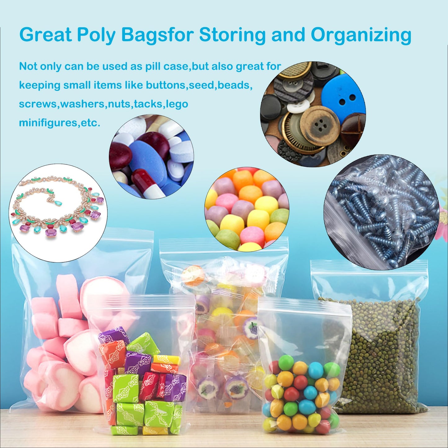 2''X 2'' (Pack of 100) 2 Mil Thick Clear Reclosable Small Zip Plastic Poly Bags With Resealable Lock Seal Zipper for Photo, Jewelry, Bakery, Treats, Travel, Storage, Packaging & Shipping