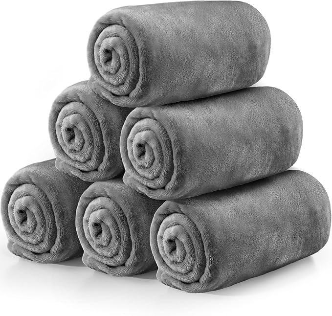 Tinideya 6 Pcs Flannel Fleece Throw Blanket Bulk 50 x 60 Inch Soft Fleece Blanket Warm Throw Blanket Coral Blankets for Co...