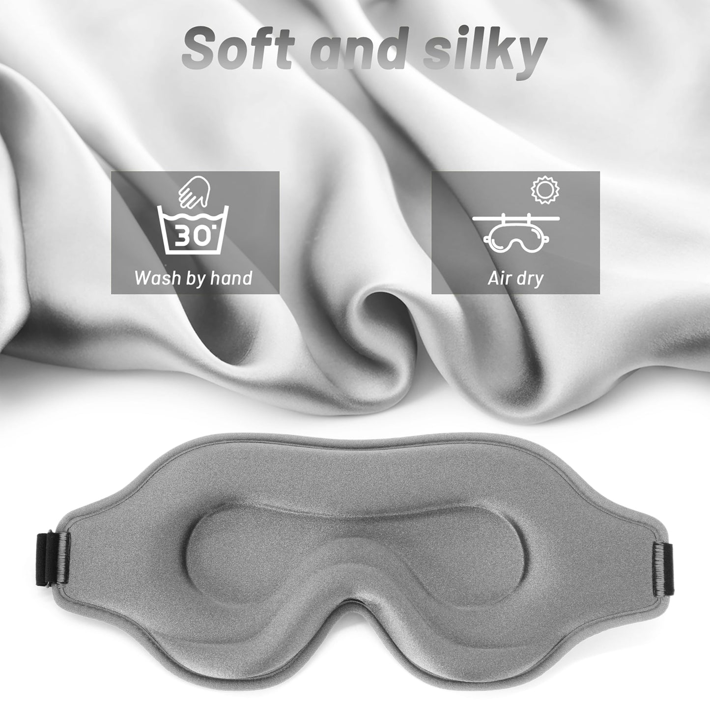 Sleep Eye Mask for Men Women, Lash Extensions 3D Sleeping Mask, Travel Blackout Night Blindfold Eye Shade Cover with Adjustable Strap (Grey-3D)