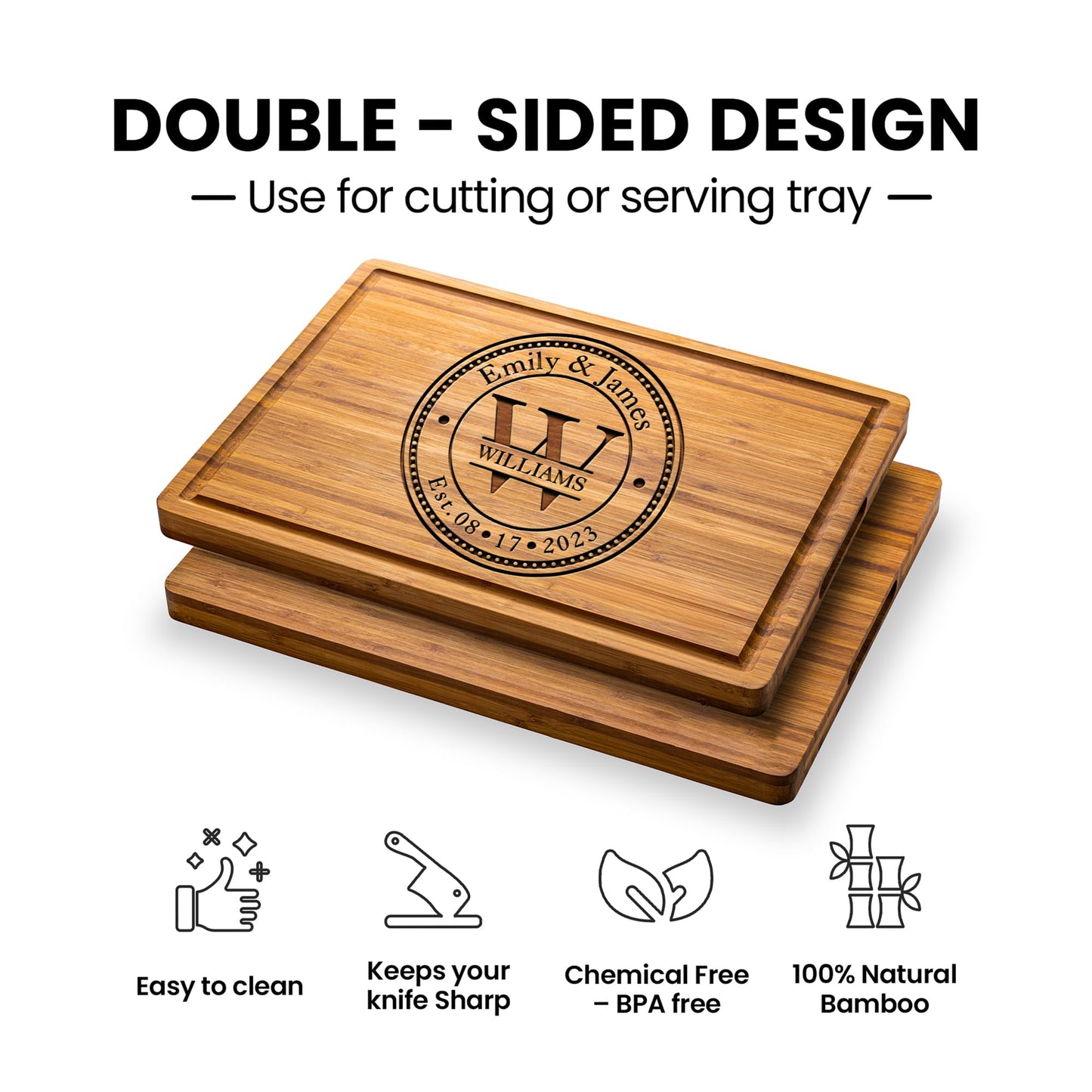 Personalized Cutting Board Wedding Gift - Custom Wood Wedding Registry Gift, Personalized Bridal Shower Gifts for the Couple, Engraved Charcuterie Board, 50th Anniversary Monogram Cutting Board
