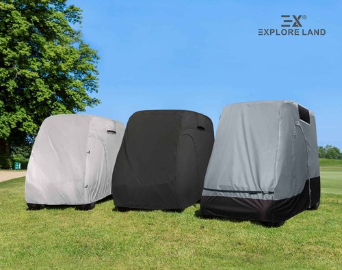 Explore Land 600D Waterproof Golf Cart Cover Universal Fits for Most Brand 6 Passenger Car (Black)
