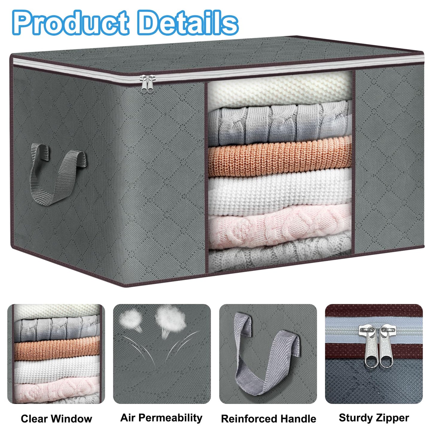 Budding Joy Clothes Storage, Foldable Large Storage Bags, Storage and Organization for Clothing, Blanket, Comforter, Clothes, Pillows, Toys, Closet Organizers with Enhanced Handle, 60L 12 Pack