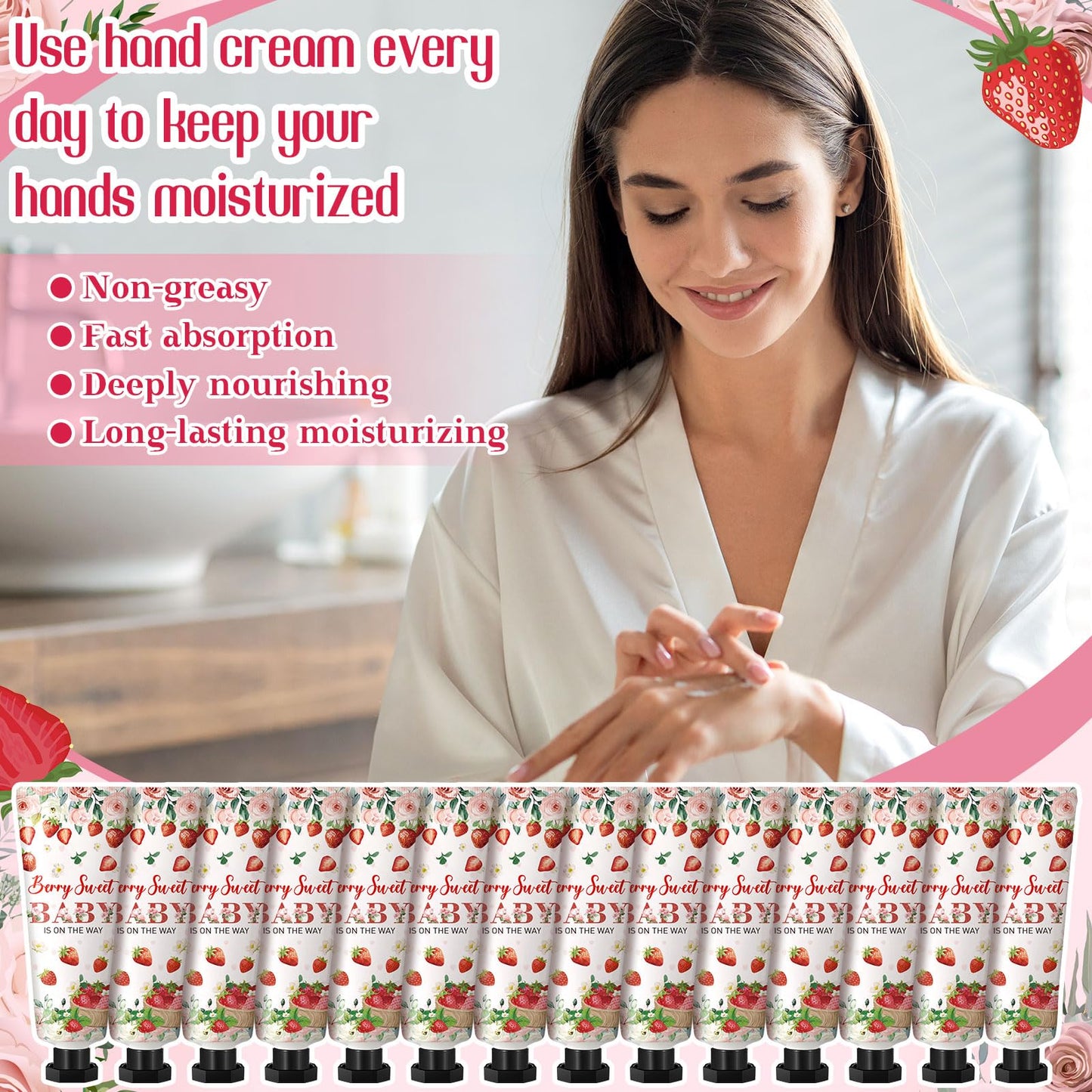 Dansib 48 Sets Strawberry Hand Cream Gifts Baby Shower Party Hand Cream Favors for Guests Berry Sweet Baby Is on the Way Gift Bu