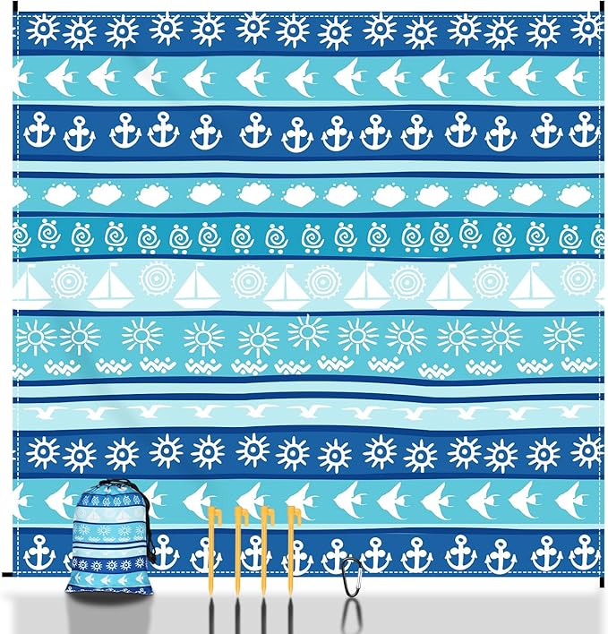 SKYREH Beach Blanket Waterproof Sandproof, 79" x 83" Extra Large Sand Free Quick Drying Beach Mat, Compact Outdoor Picnic ...