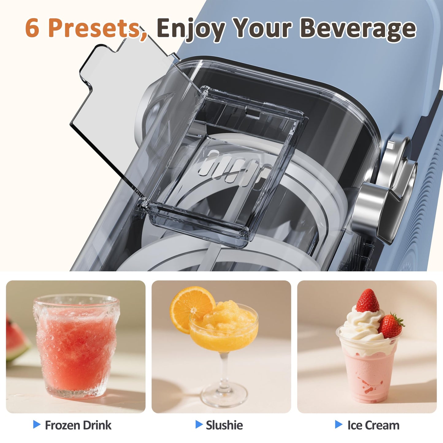 Slushie Machine, Slushy for Home No Ice Need, Soft Serve Ice Cream Maker & Margarita Machine, Auto-Cleaning, 6 Presets for Milkshakes, Frappés, Frozen Drink and More, 1 Insulated Cup,Blue,