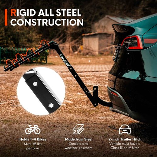 Soarify Bike Rack for Car, SUV, RV, Mount Hitch Bike Back 4, Up to 143 lbs Load Bicycle Rack Carrier Rubber Straps, Tilt Release with 2" Hitch for Cars (4BIKES)