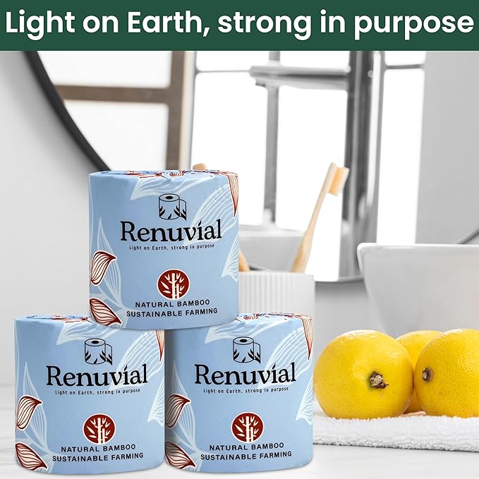 Bamboo Toilet Paper, Ultra-Soft & Strong, 3-Ply & 300 Sheets, Septic Safe, 12 Rolls, 100% Natural Bamboo, Non Toxic Toilet Paper, Sustainable, Biodegradable, Plastic-Free Packaging