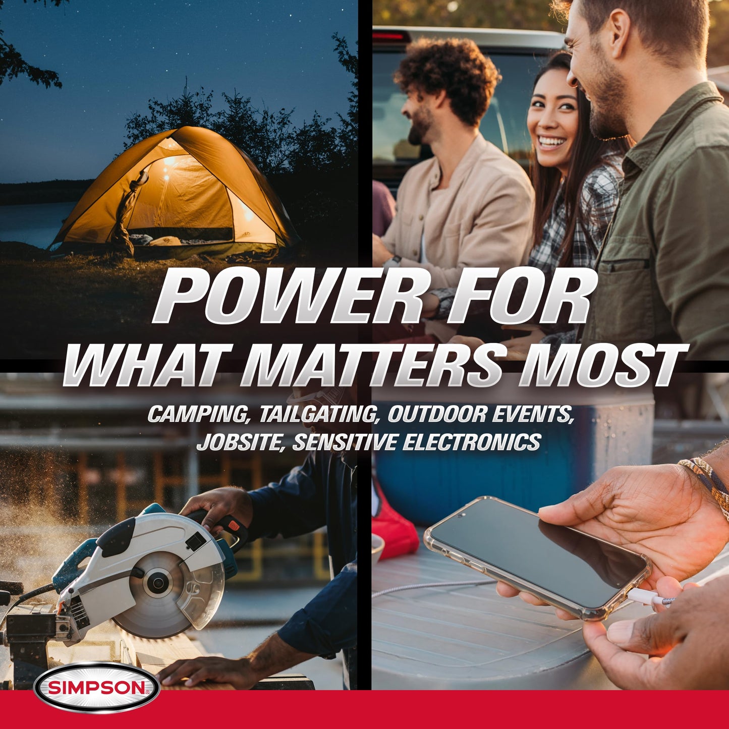 Simpson 2300 Watt Inverter Generator, Quiet Portable Inverter Generator with Handle, 2 GFCI Outlets for Power Tools, Camping, and Tailgating, 2000 Running Watts, Parallel Capable, CO Sensor (SIG2320)