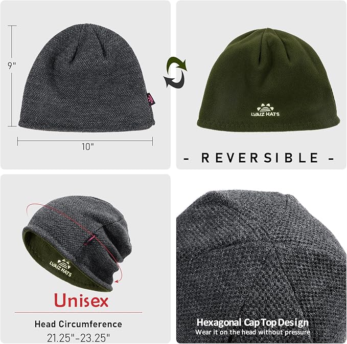 Lvaiz Mens Winter Beanie Hat Warm Fleece Lined Skull Cap for Men Reversible Women Windproof Watch Hat Knit Warm Unisex Beanie