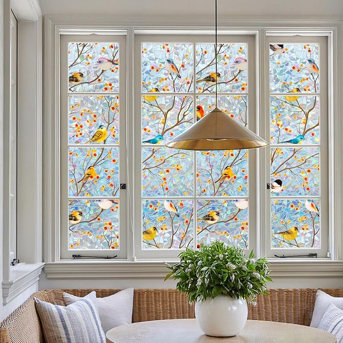 DKTIE Country Rustic Window Privacy Film Rainbow Film Decorative Window Sticker, UV2 Static Stained Glass Cling Tint for Home Heat Control Non-Adhesive (S3533, 23.6in X 78.7in)