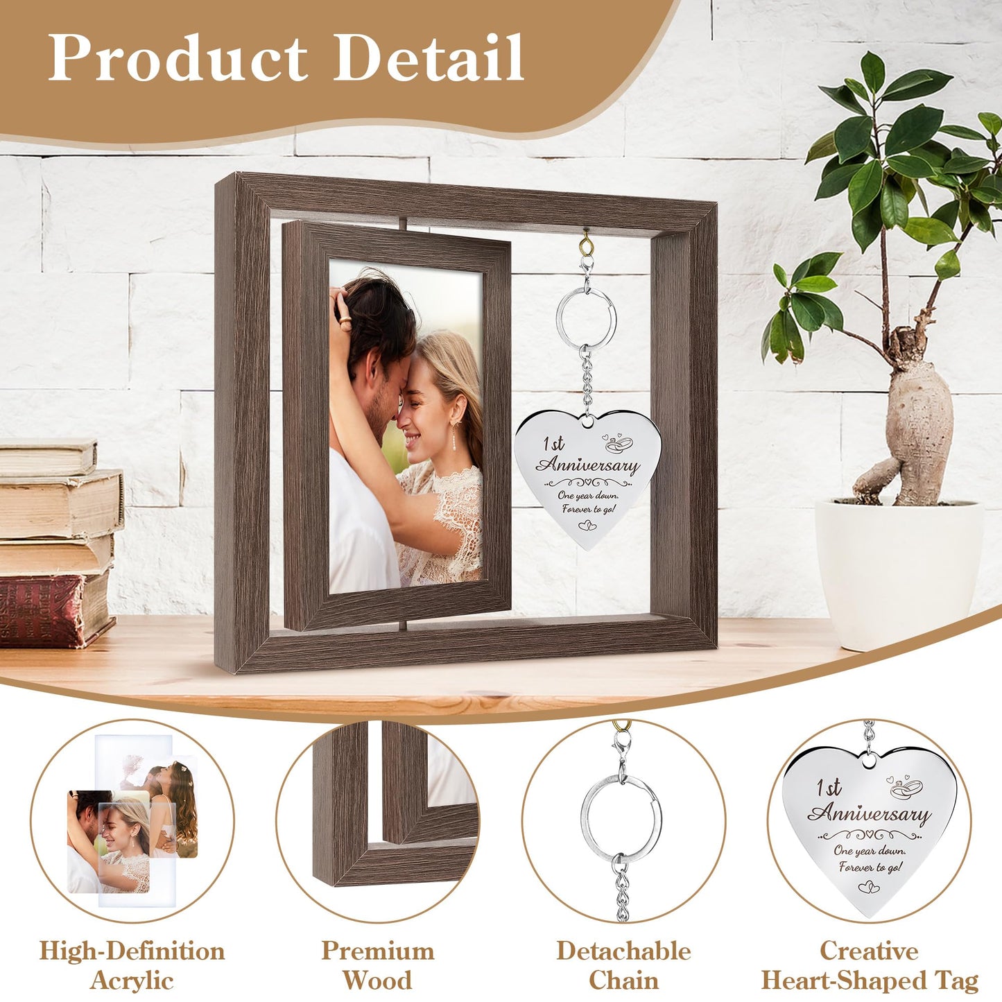 HELORAY 1 YearAnniversary Picture Frame Gifts for Couple 1 Year Anniversary Paper Gifts for Girlfriend One Year Anniversary Picture Frame for Wife Happy 1 Year Anniversary Decorations Gift for Couple