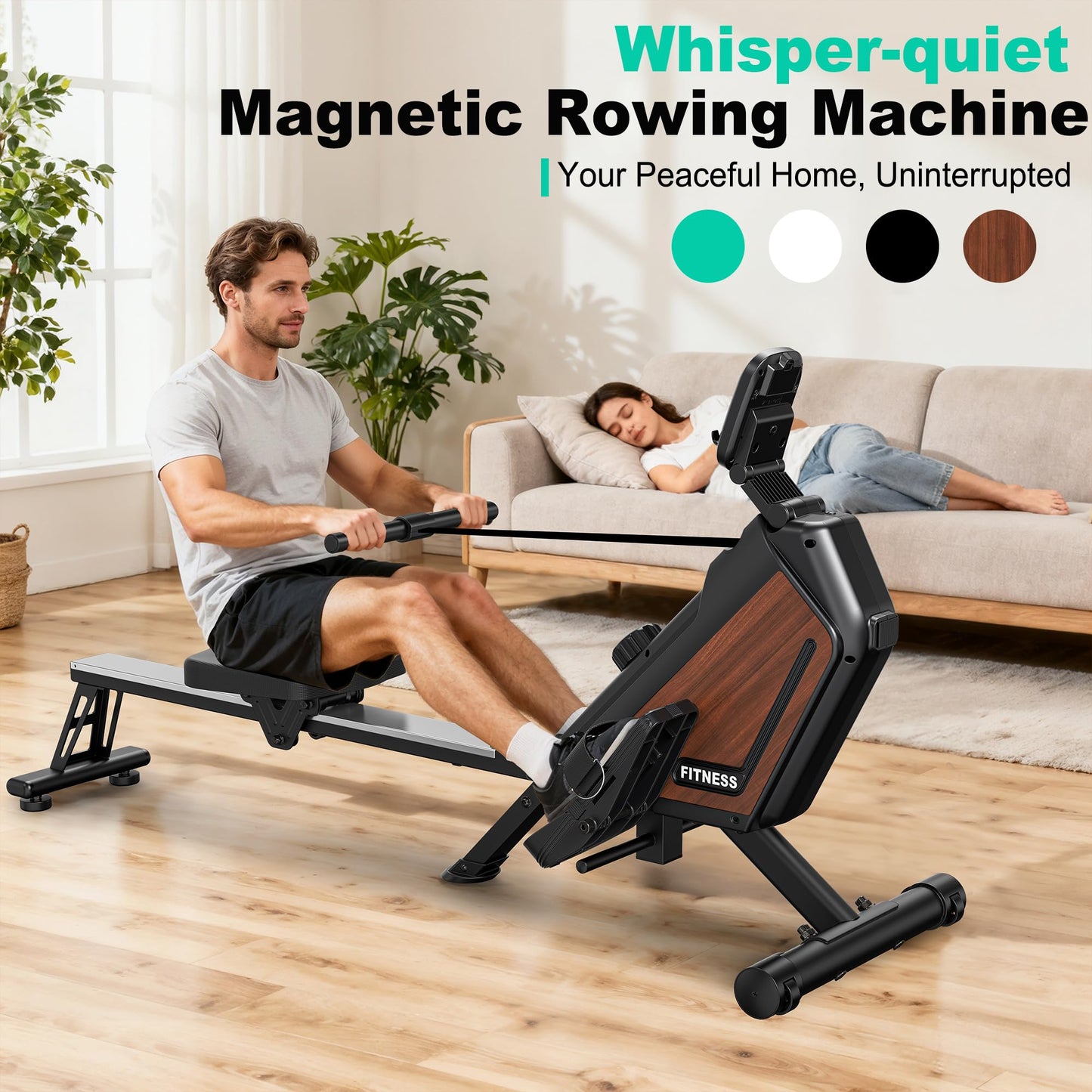 AeroMaze Rowing Machine Magnetic Rower with 16 Resistance Levels, Quiet Home Rowing Machine for Cardio Training, APP Connection, 160 kg Load Capacity, Vertical Storage
