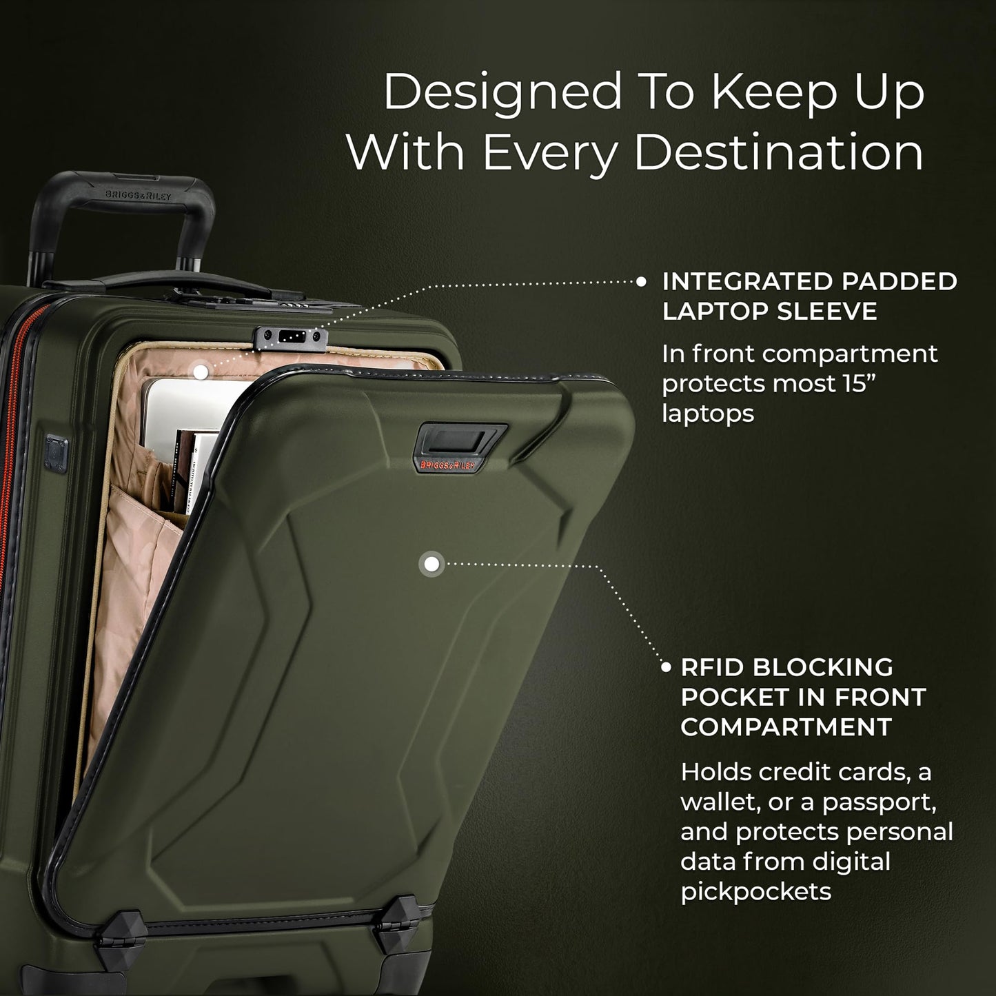 Briggs & Riley International 21" Carry On Spinner - Luggage for Travel, Suitcases with Wheels, Hardside Rolling Bag for Men & Women, Self-Repairing Zipper - Torq Collection, Hunter Green