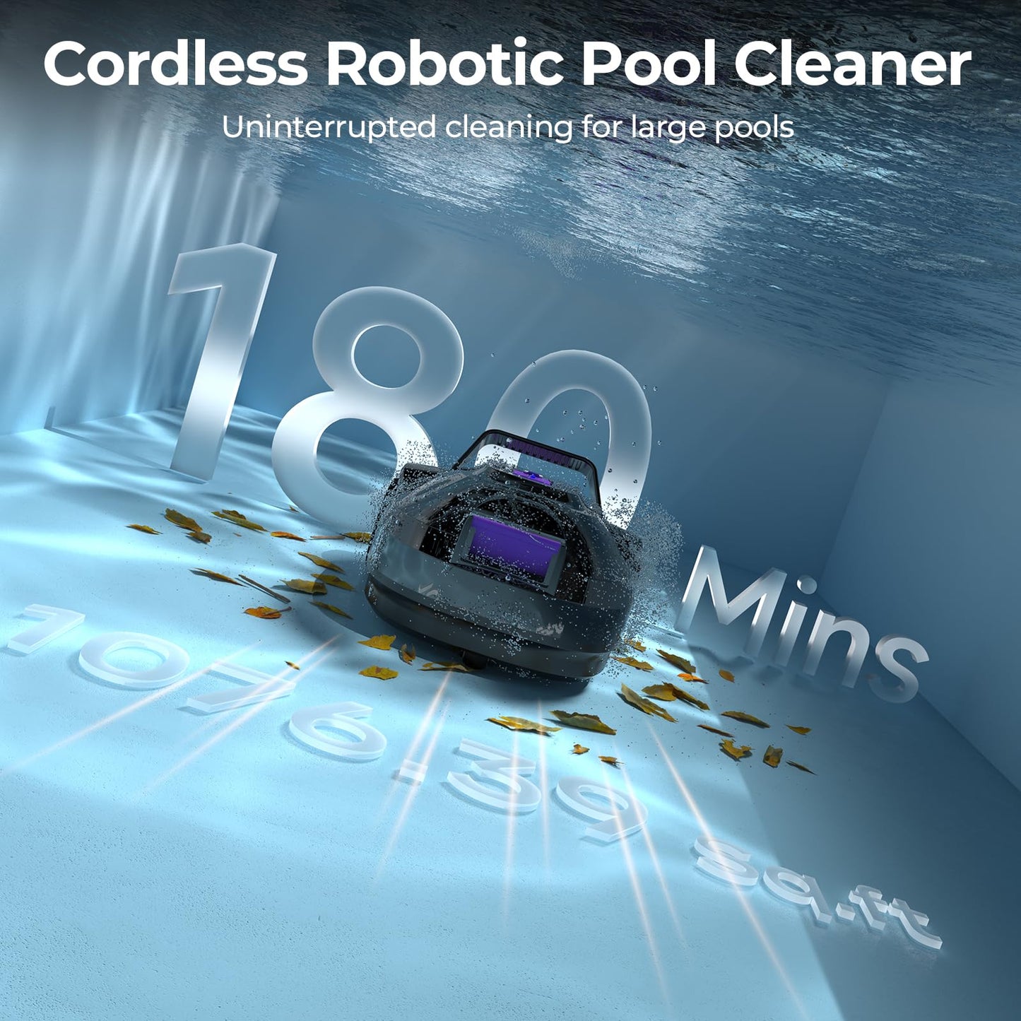 Redroad Robotic Pool Cleaner with Dual-Drive Motors,Dual-Layer Filtration, 180Min Runtime, Powerful Cordless Pool Vacuum for Above-Ground & Flat Pools,Auto-Parking Design,Double Suction Port