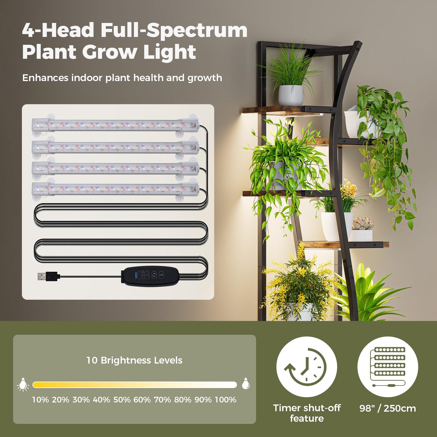 IRONCK Indoor Plant Stand with Grow Light 2 Set - 62" Tall Corner Shelf, 7 Tier S-Shape Plant Display Shelves Stylish Plant Holder for Home & Office