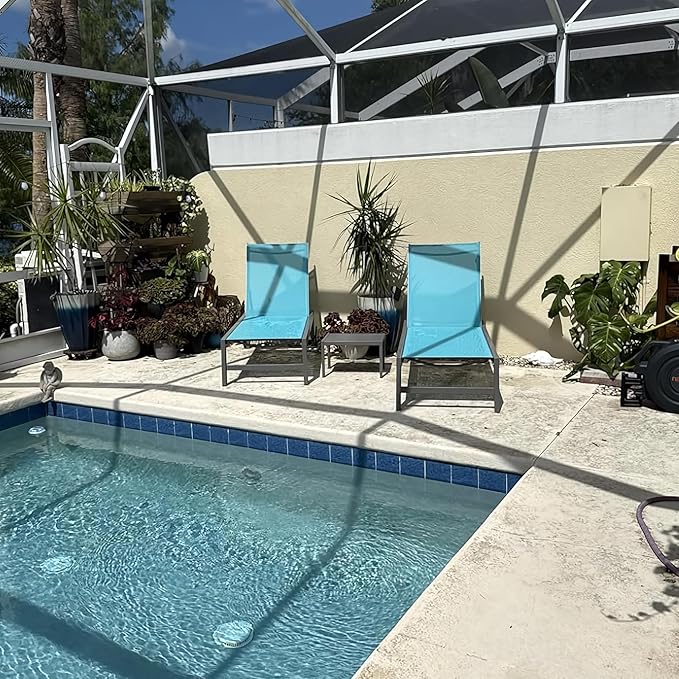 PURPLE LEAF Outdoor Lounge Chair Set for 2 Patio Chaise Lounger with Aluminum Frame and Wheels All-Weather Pool Lounge Chairs for Outside Garden Yard Poolside Table Included, Blue