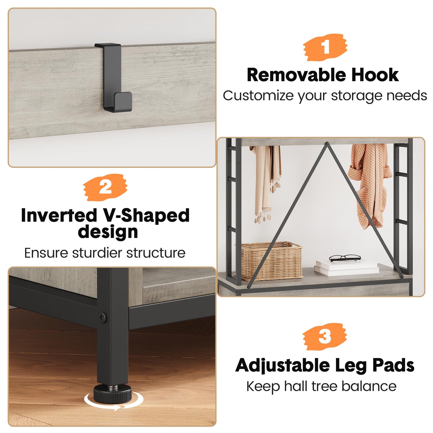 IDEALHOUSE Hall Tree with Bench Coat Rack Shoe Bench Industrial Coat Tree with Storage Cubbies Entryway Coat Rack with Shoe Storage