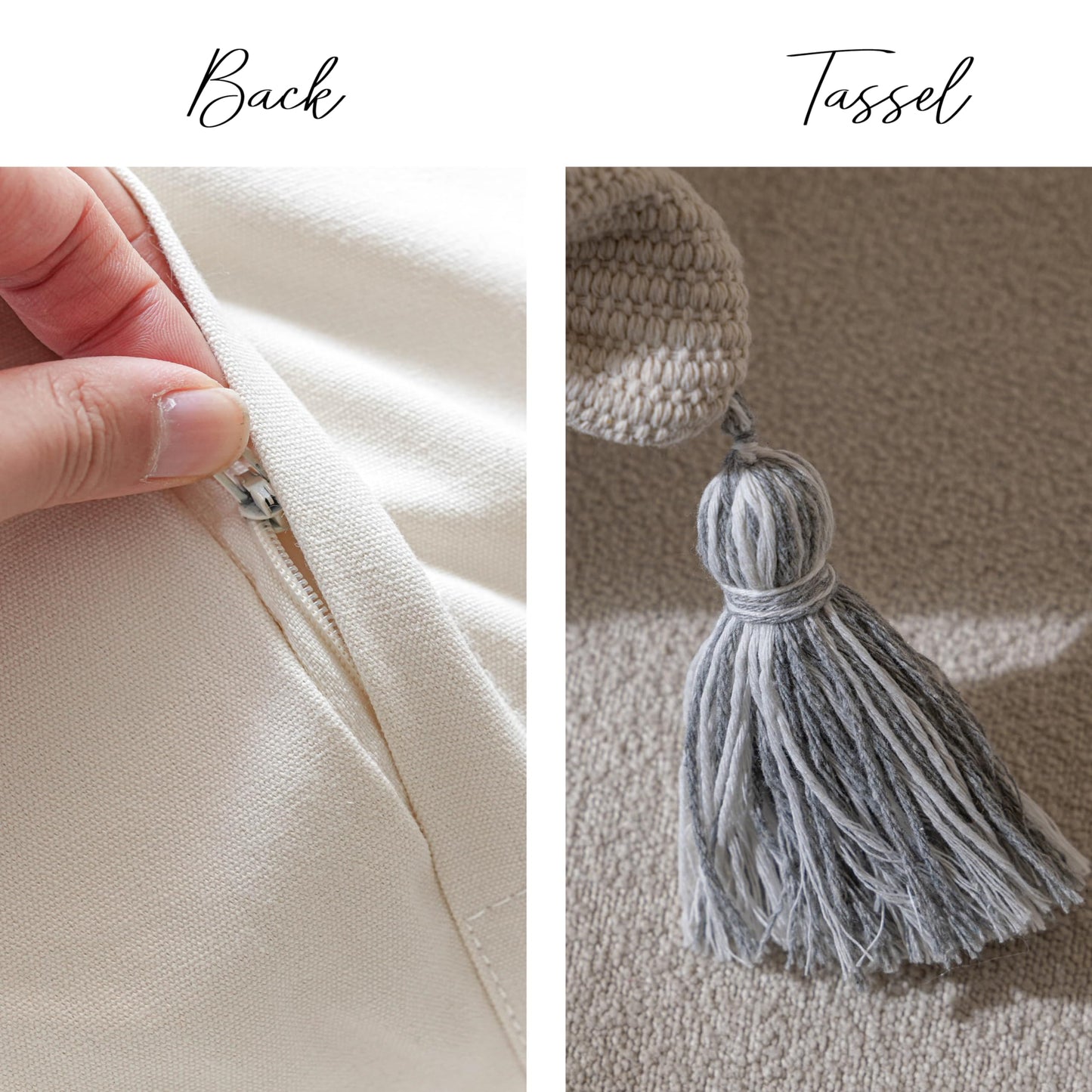 BlissBlush Gray Decorative Throw Pillow Cover 20x20 Combo Set of 2 Square Boho Neutral Grey Accent Pillowcase Tassels Farmhouse Cushion for Couch Sofa Bedroom Living Room Home Décor Cover ONLY