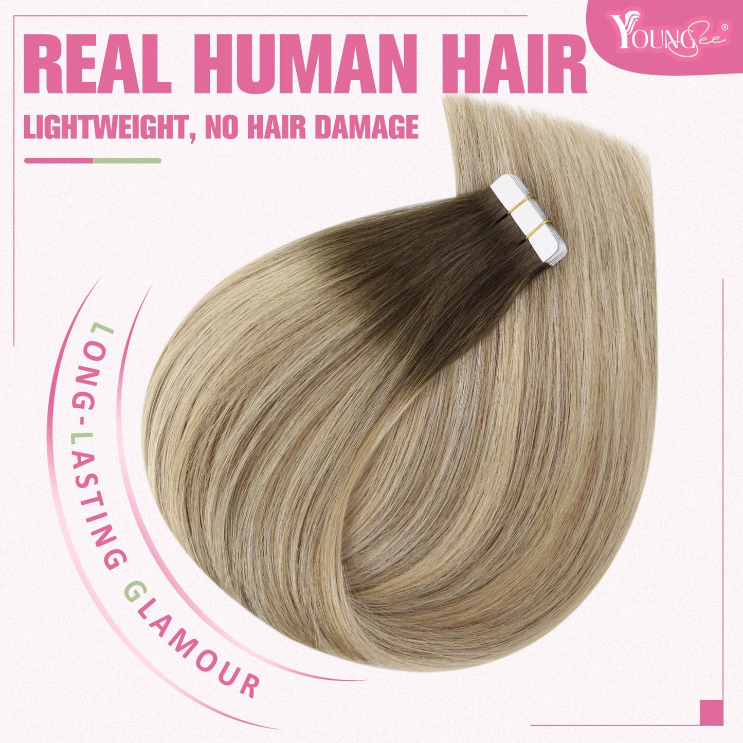 YoungSee Tape in Hair Extensions Real Human Hair Balayage 12In 30g Tape in Extension Balayage Brown with Blonde Tape ins Human H