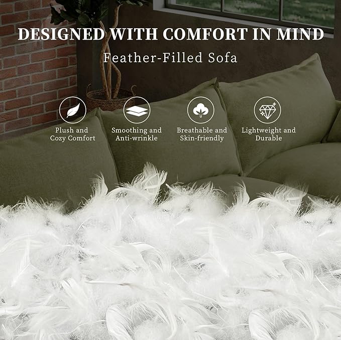 Intuition Decor 144.5" Cloud Sectional Couch,L Shape Down Fill Modular Modern Sectional Sofa,Fluffy Sofa with Removable & Washable Cushion Covers,Couch Corner for Living Room,Olive Green