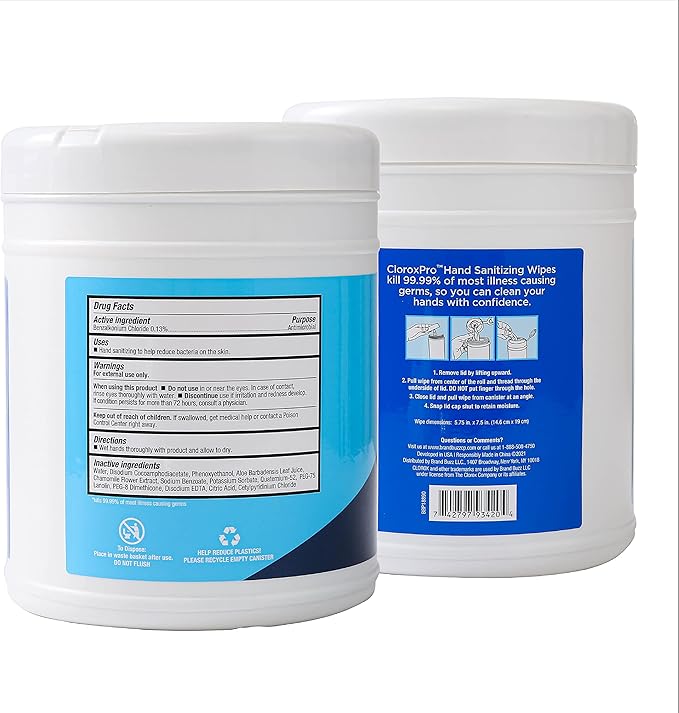Clorox Pro Hand Wipes in Resealable Canister - Alcohol Free Wipes for Hands with BZK for Travel Hand Wipe, 270 Count