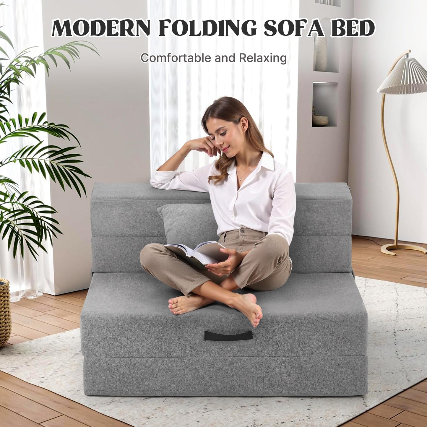 Aivermeil Folding Sofa Bed Couch Futon Sleeper Chair with Pillow, Convertible Futon Couch, Foldable Mattress, Washable Cover, for Living Room/Dorm/Guest Room, Twin Size, Dark Grey
