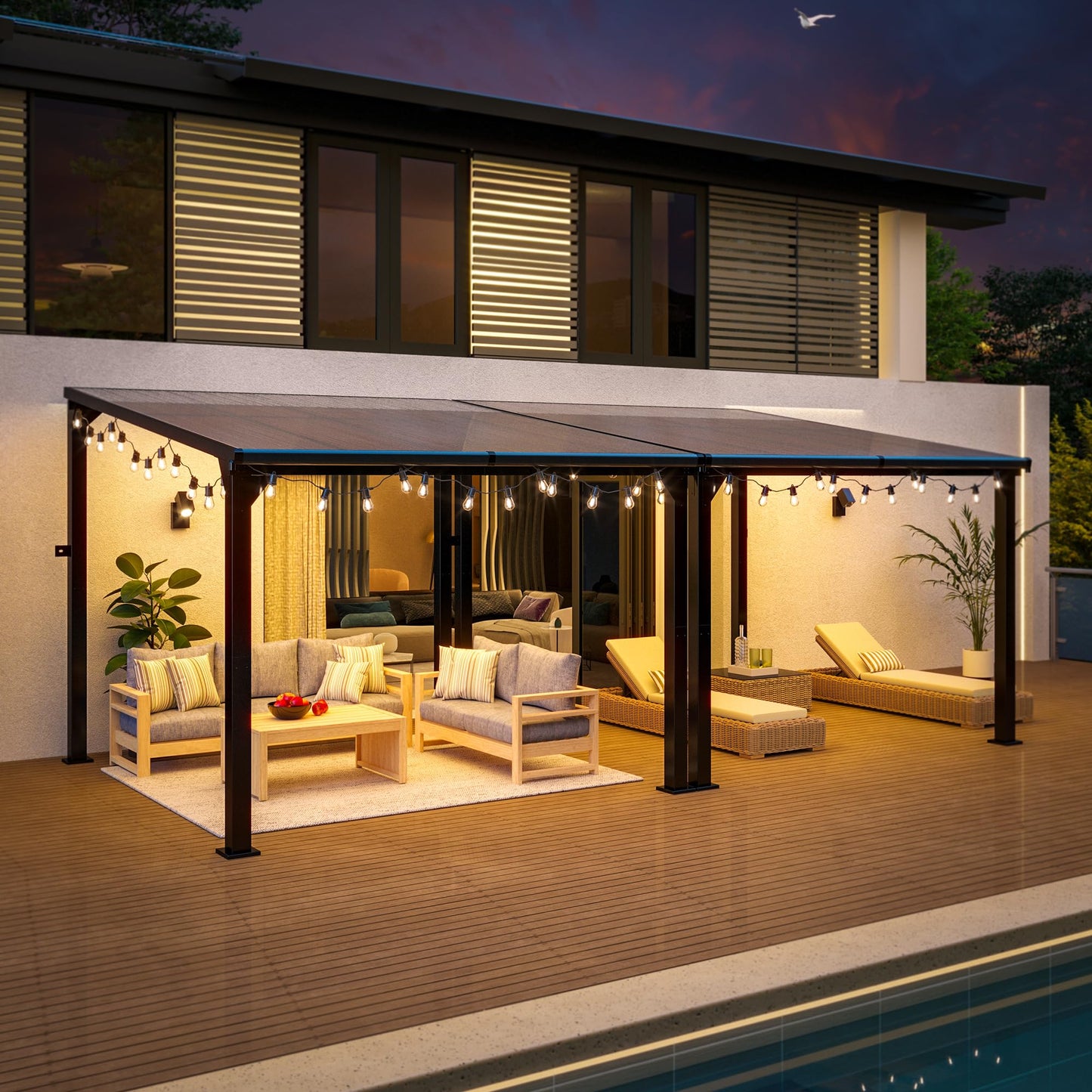 Patiopia 10 * 20FT Pergola,4 * 7 Inch Thickened Pillars & Enlarged Base,Outdoor Hardtop Lean to Gazebo,Wall Mounted Pergola,Pergolas Gazebos Clearance,Aluminum Frame Pergola,UV Resistant Patio Roof