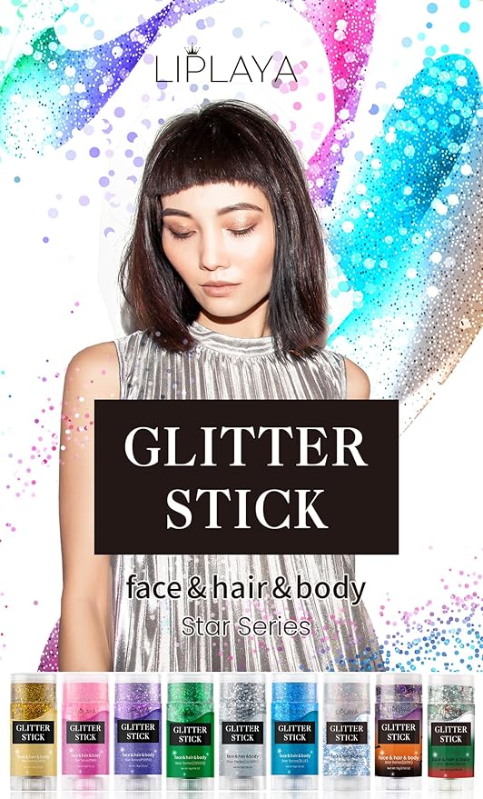Halloween Body Glitter Stick, Holographic Sparkling Neon Outfit Singer Concert Music Rave Festival Party Accessories Hair and Face Glitter Gel. (Black & Orange & Purple)