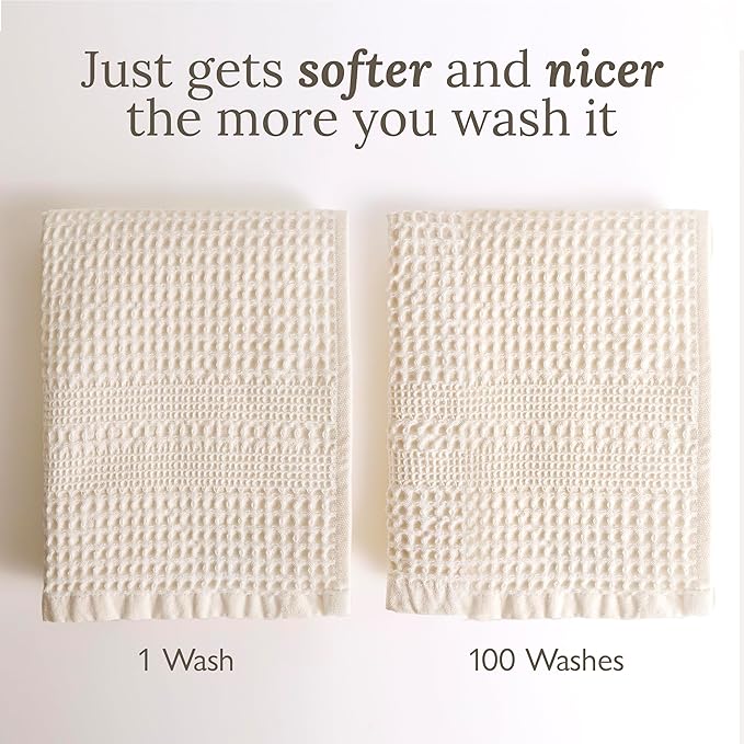 GILDEN TREE Waffle Towels Wash Cloths for Showering, Exfoliating Washcloth Face Towels, Quick Dry Towel Cotton Washcloths Set of 4, Classic Style (Seafoam)