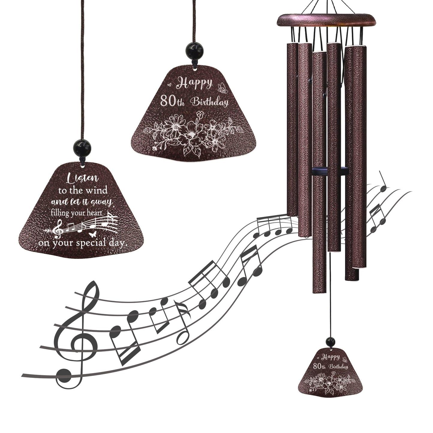 Yesruby 80th Birthday Gifts for Women/Men, 80th Birthday Decorations 32” Wind Chimes Outside, 80 Year Old/1945 Bday Gifts for Men/Women
