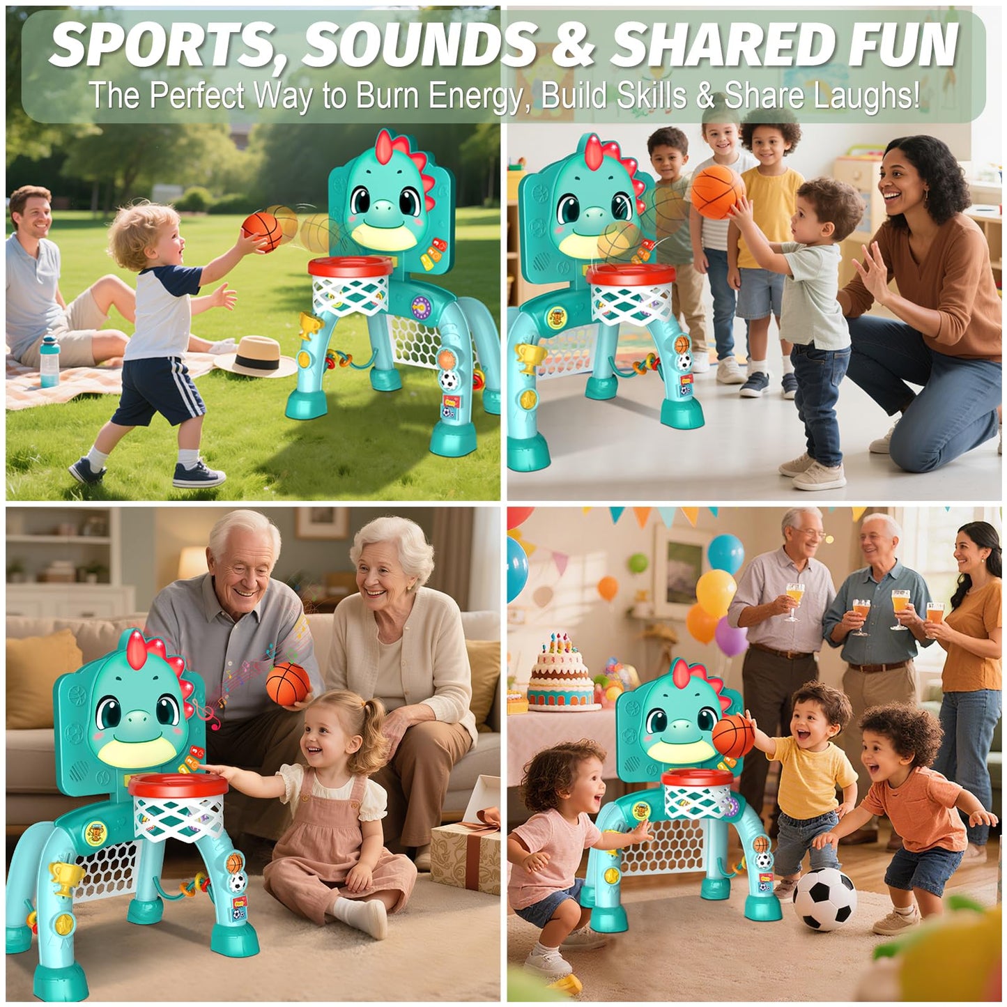 Zerhunt Toddler Sports Gym Toys: Motor Skills Development Energy Release by Mini Basketball & Soccer with Music & Light for Indoor Outdoor - Idea Christmas Birthday Gift for Boys Girls Age 1-3
