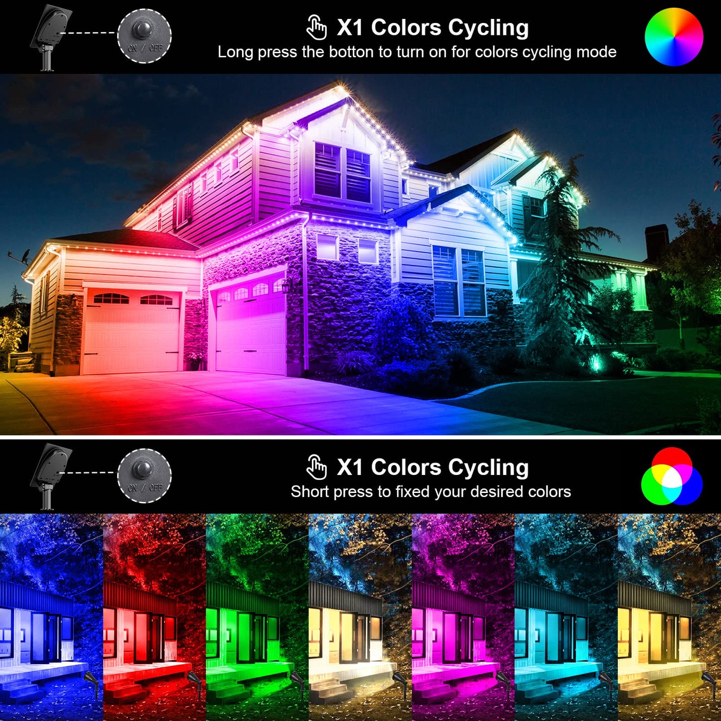 T-SUNUS Halloween Solar Landscape Spotlights Color Changing, Christmas Spot Lights Waterproof IP65 Garden Pond Light, 180° Adjustable Wall Light, Separately Installed for Outdoor/Indoor Pack of 2