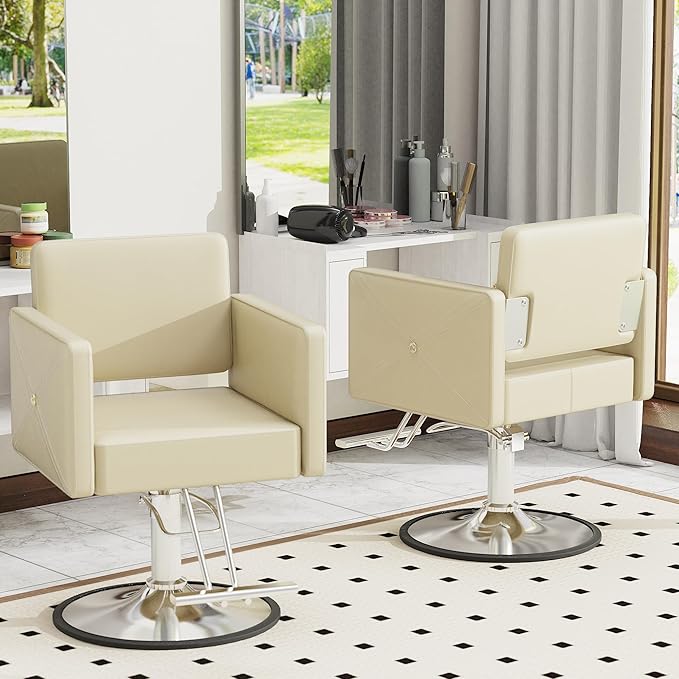 Barber Chairs for Hair Stylist, Height Adjustable Hydraulic Hair Reclining Salon Chair, 360 Degrees Rotation, Multi-Function Shampoo Chair for Salon Home Barbershop, Black (Beige-Sliver)
