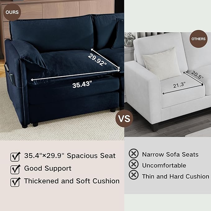 RENDGO 76" Modular Sectional Sofa, Chenille Cloud Couch for Living Room & Apartment, Deep Seat Comfort, Flexible Loveseat Combination Sofa for Home & Office,Blue