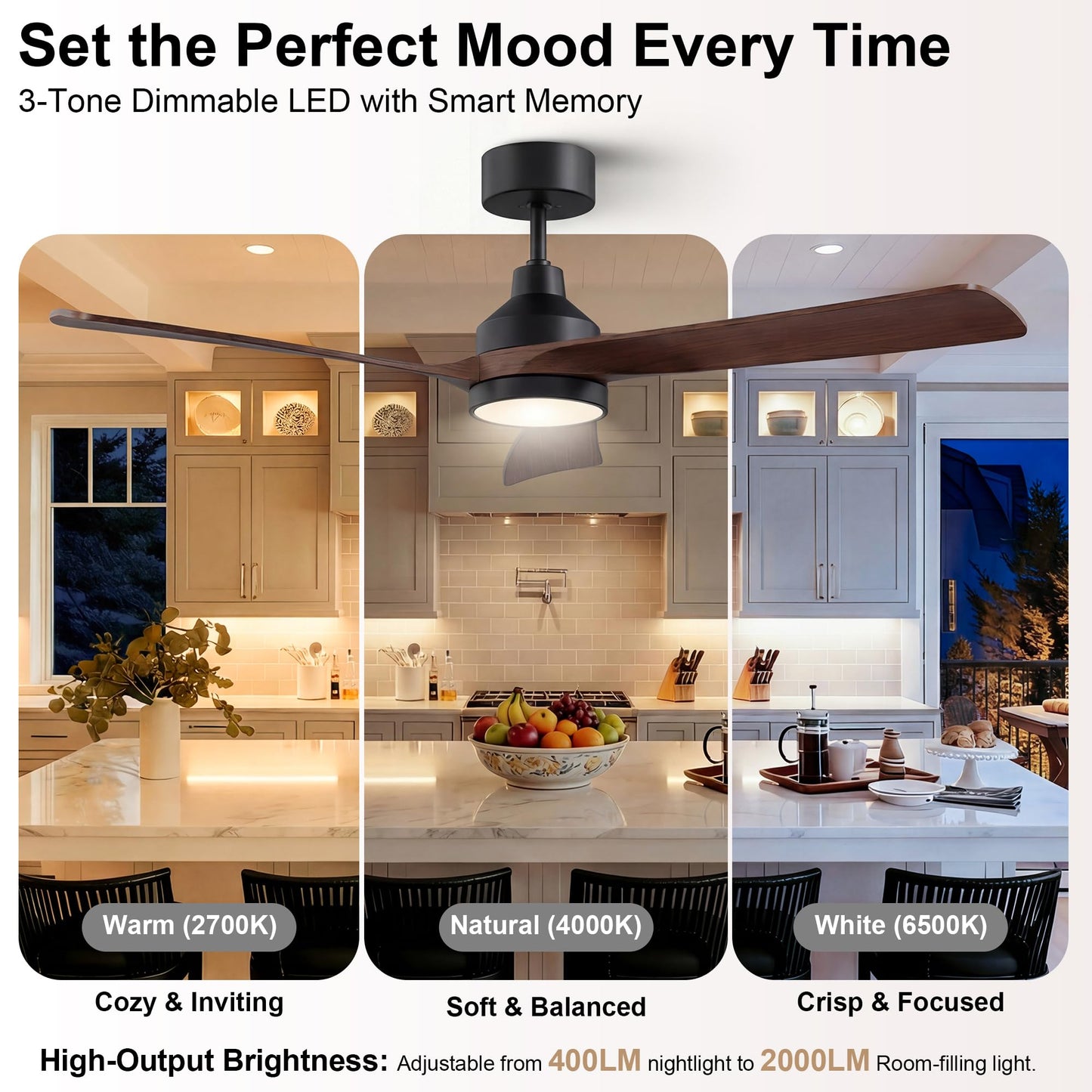 GREENEVER 52" Ceiling Fan with Light & Remote Control, Quiet DC Motor Reversible, 3CCT Dimmable LED Light with Memory, Modern Ceiling Fans for Bedroom Living Room Dining, by GRANDJOY