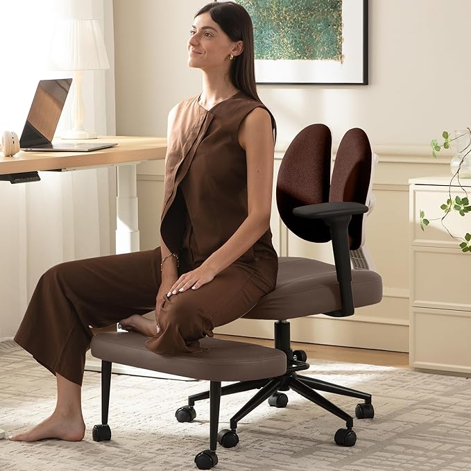 AreShark Criss Cross Office Chair with Armrest Wheels & Stretchable Rotating Footrest, Ergonomic Cross Legged Swivel Chair with Back Support& Adjustable Height for Yoga Kneeling Meditation Home Office