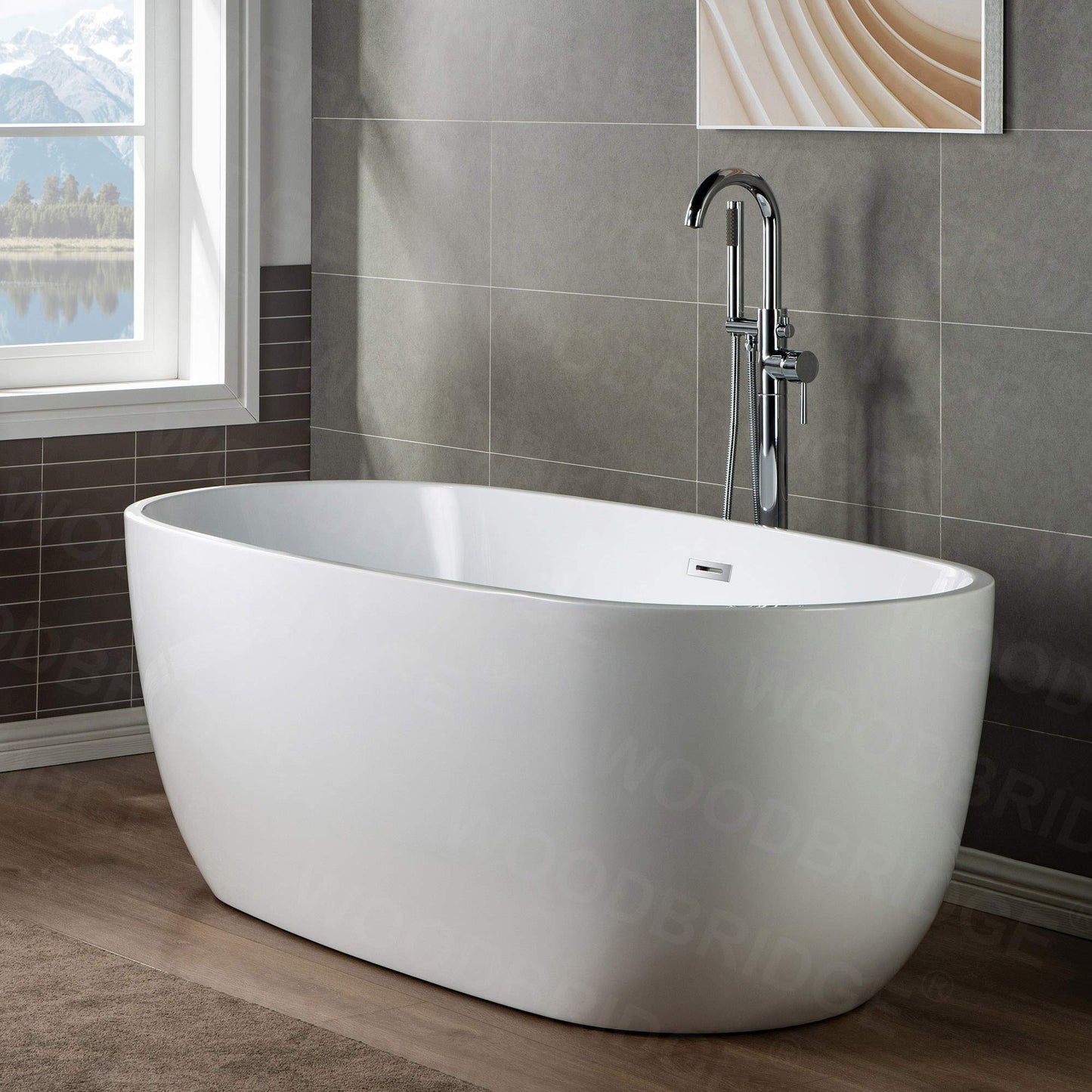 WOODBRIDGE Contemporary Single Handle Floor Mount Freestanding Tub Filler Faucet with Hand shower in Chrome Finish,F0002CHRD