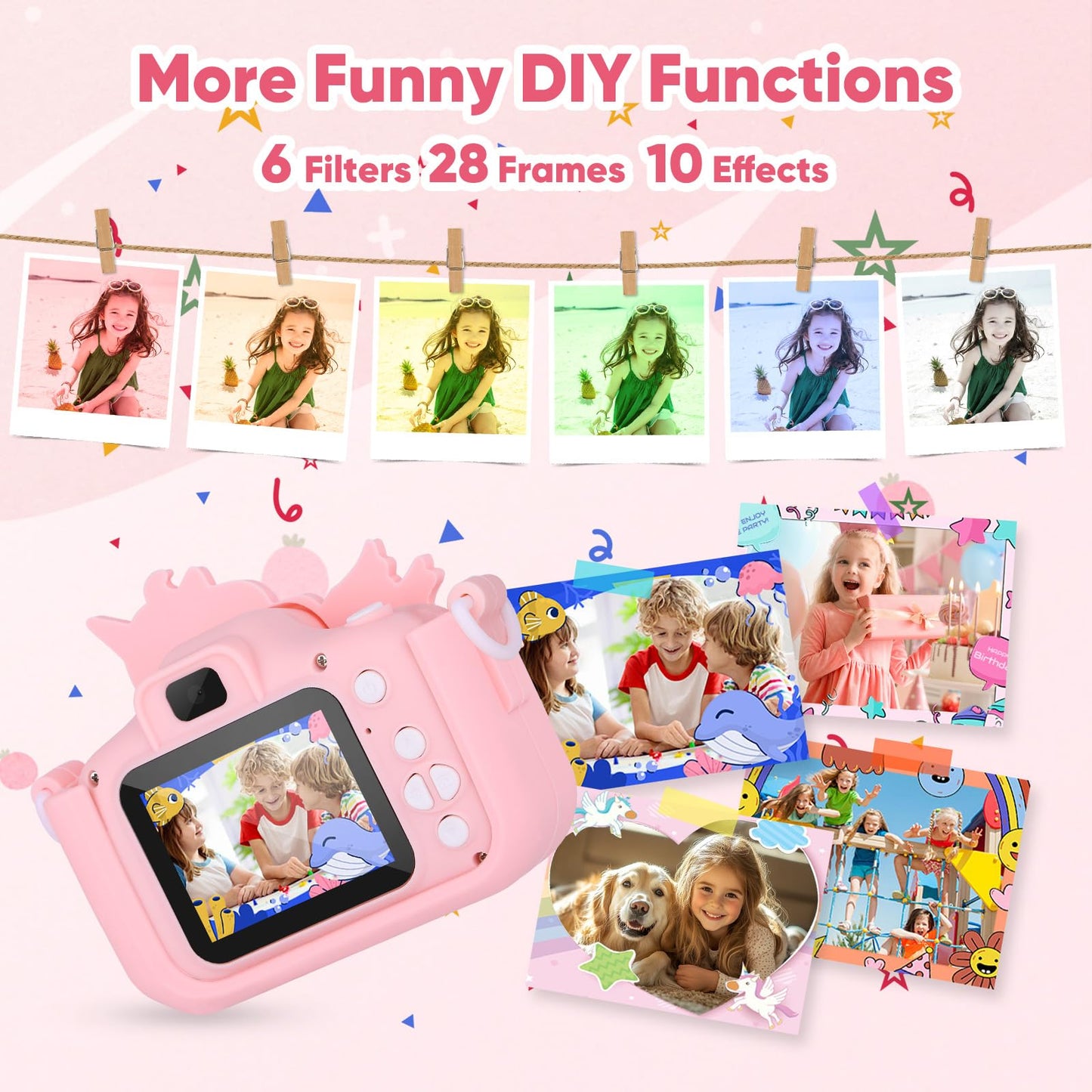 VisionX Unicorn Kids Digital Camera, Birthday Christmas Kids Toy Gifts for 5 6 7 8 9 10 Year Old Girls, 1080P HD Selfie Kids Camera Toys with 32GB Card