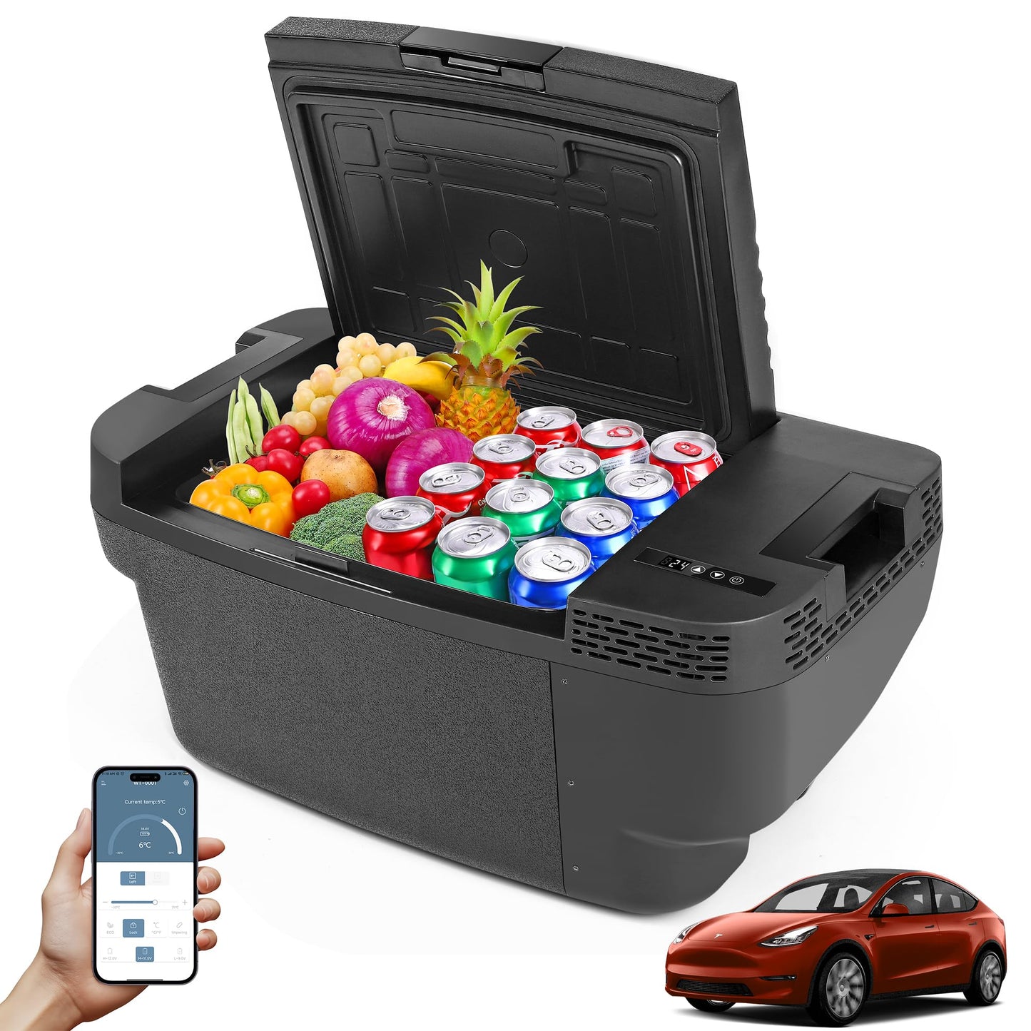 Car Refrigerator for Tesla Model Y, 【APP Control】 37QT(35L) -4℉~68℉ Car Fridge 12V Refrigerator for Tesla Model Y, Trunk Portable Freezer for Camping Tailgating Road Trip Home 12/24V DC&120~240V AC
