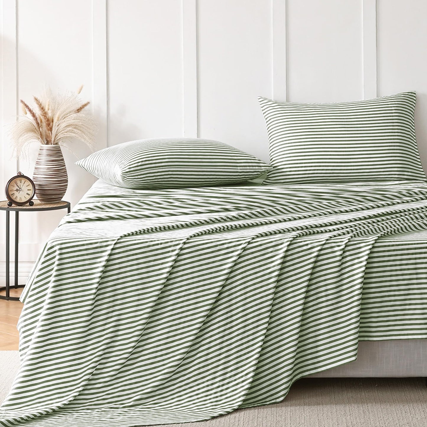 JELLYMONI Striped Sheets Set California King Size, 4 Pieces 100% Cotton Bed Sheets - 16" Deep Pockets Fitted Flat Sheet & Pillowcase Bedding Set, Ultra-Soft, Machine Washable