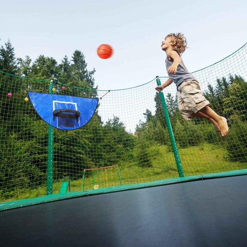 Halloscume 70 Pcs Trampoline Accessories Kit, Trampoline Ladder 49.2 ft LED Trampoline Lights Trampoline Sprinkler, 8 Trampoline Stakes, Spring Pull Tool, 51 Water Balls and Trampoline Basketball Hoop