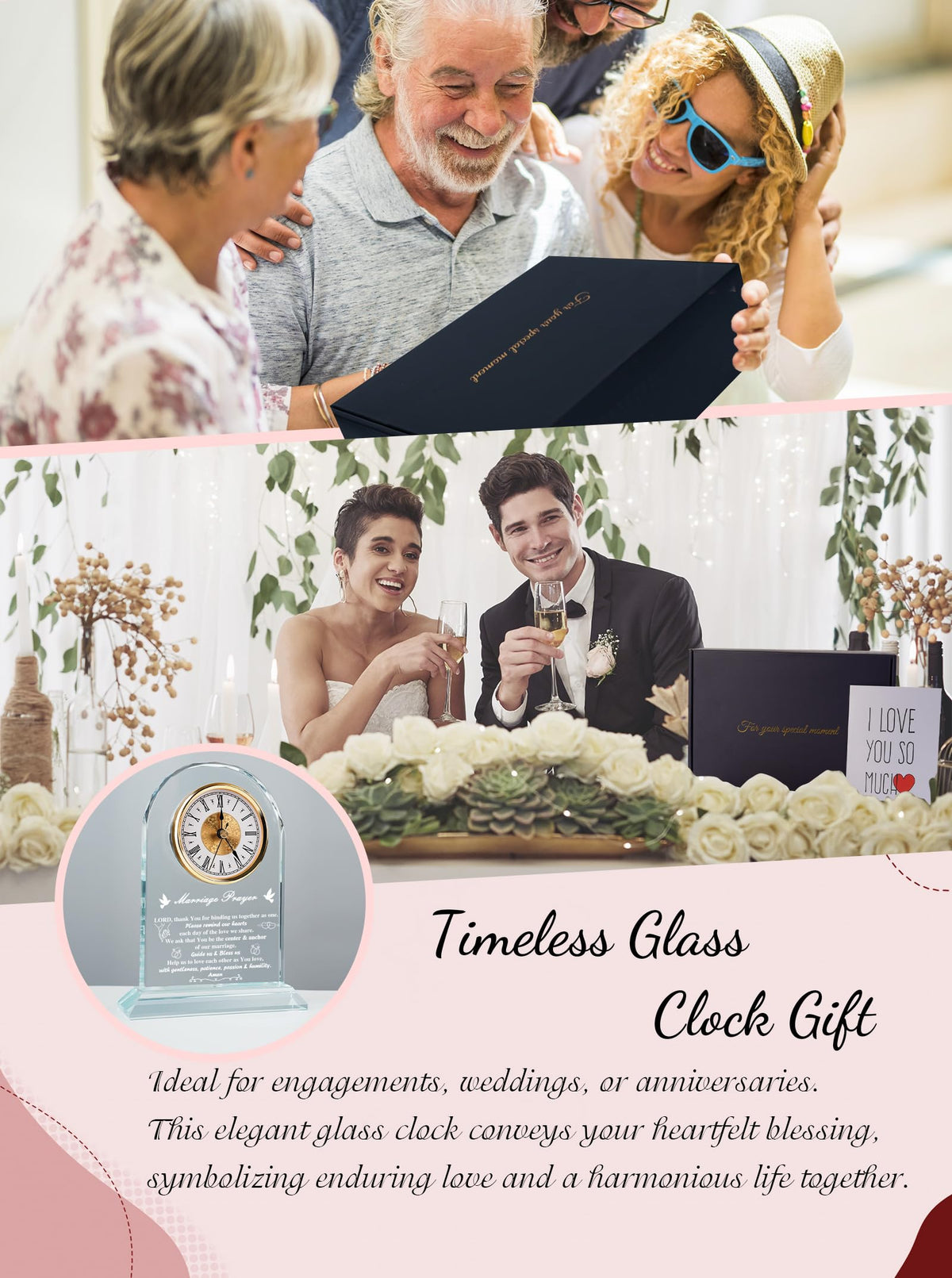 WinTaim Wedding Gifts for Couples for Couple Clock Keepsake, Engagement & Bridal Shower Present, Unique Marriage Gift for Bride & Groom, Newlywed Mr & Mrs